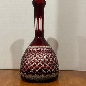 Bohemian Ruby Red Crystal Decanter. Geometric Pattern. No stopper. Czech